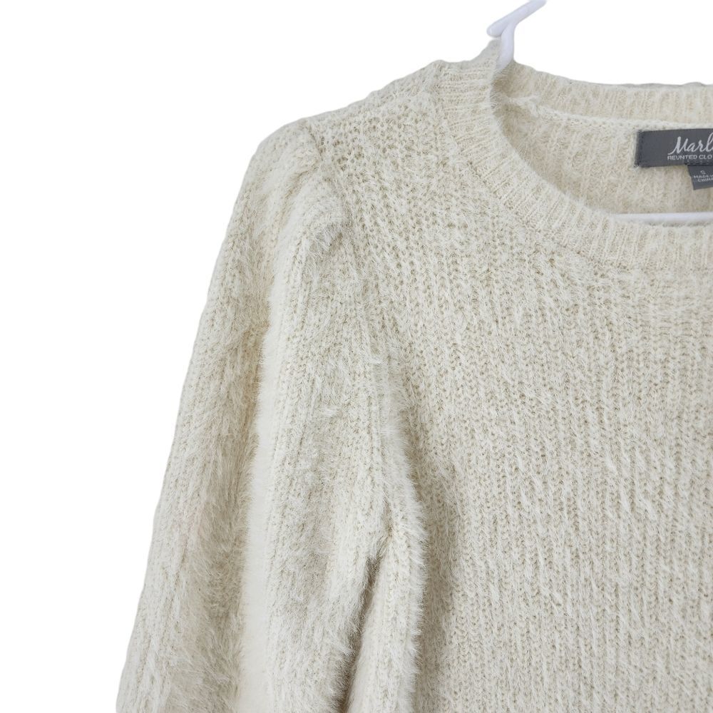 Marled Reunited Clothing Women's Crew Neck Puff Sleeve Knit Sweater - S - Picture 2 of 6
